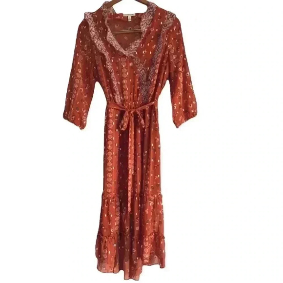 Trinhnology Vintage Boho Floral Ruffled Midi Dress Size M - Picture 1 of 10